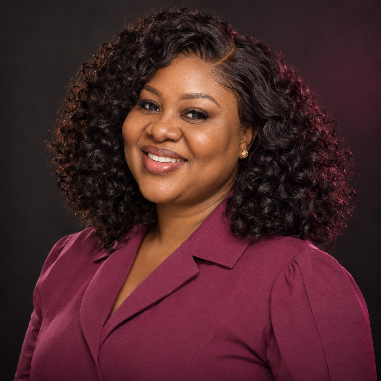 AI-created adult model illustrating a voluminous curly black wig