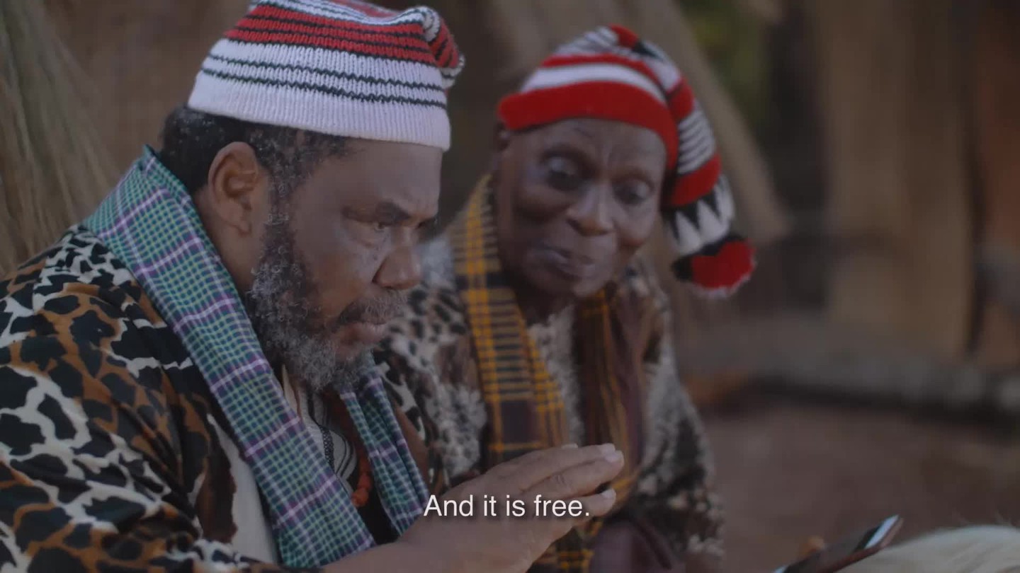 Pete Edochie, at left, in the 2017 Wikimedia awareness film Things come together