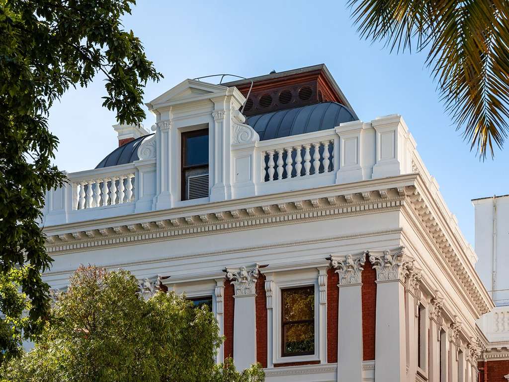 Detail of South Africa’s historic Parliament building in Cape Town, photographed in March 2024