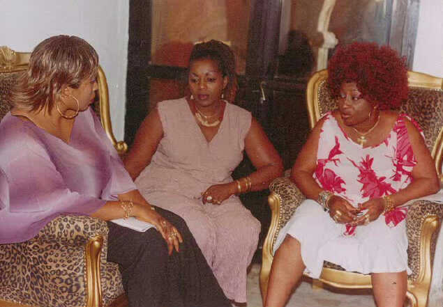Patience Ozokwor, right, seated with Chioma Toplis and Rita Edochie on a movie set in 2008