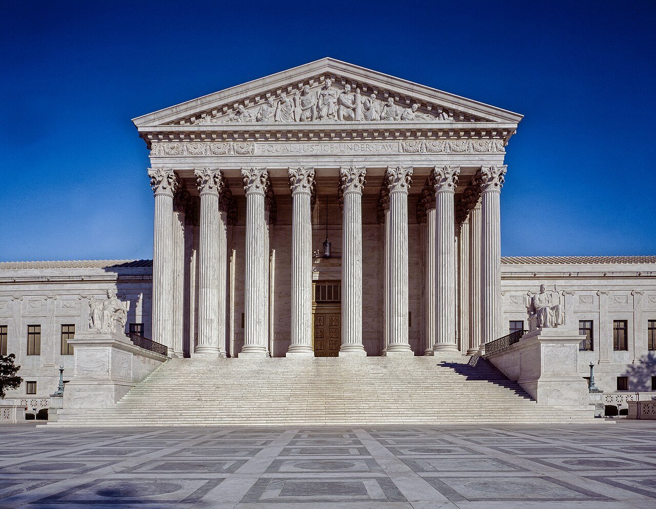 Archival photograph of the front of the United States Supreme Court building in Washington, D.C.