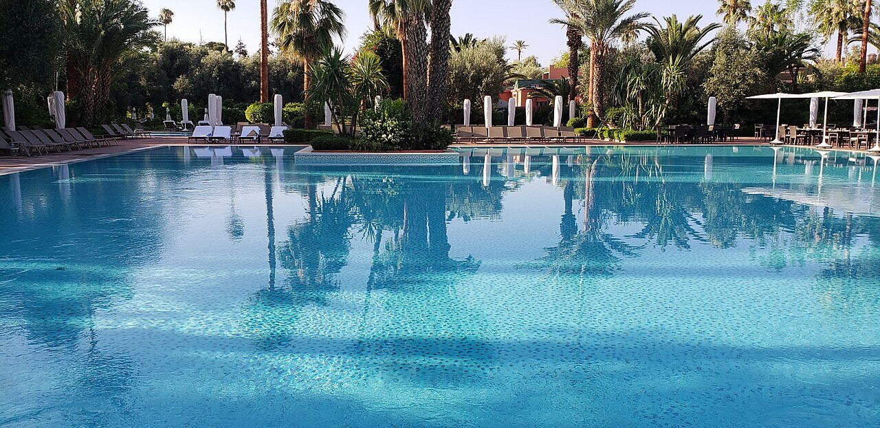 Gardens and outdoor pool at La Mamounia in Marrakech