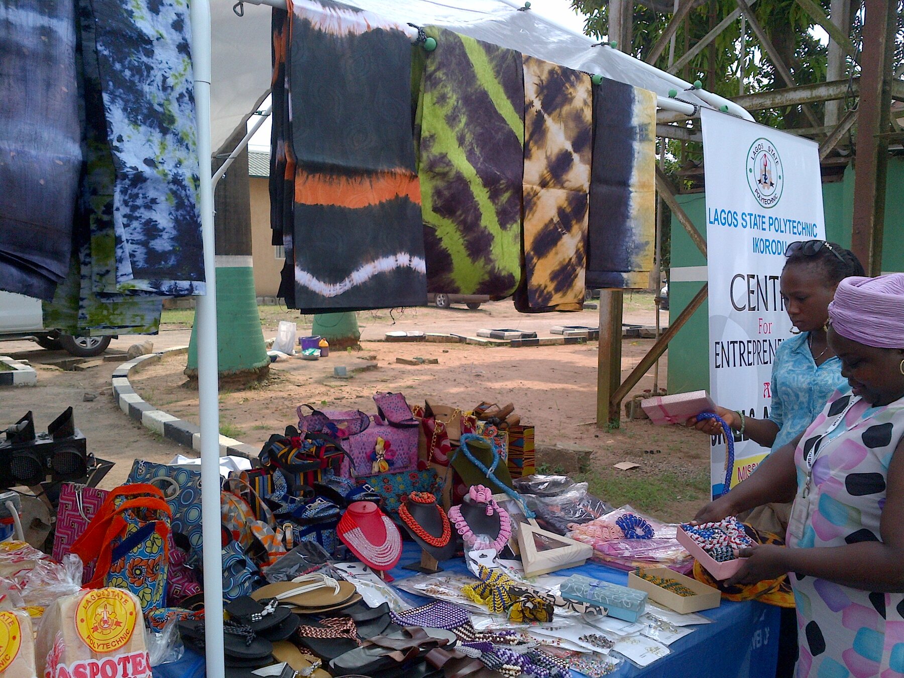 A colourful selection of Nigerian adire textiles