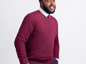 Portrait of Nigerian actor and filmmaker Femi Adebayo