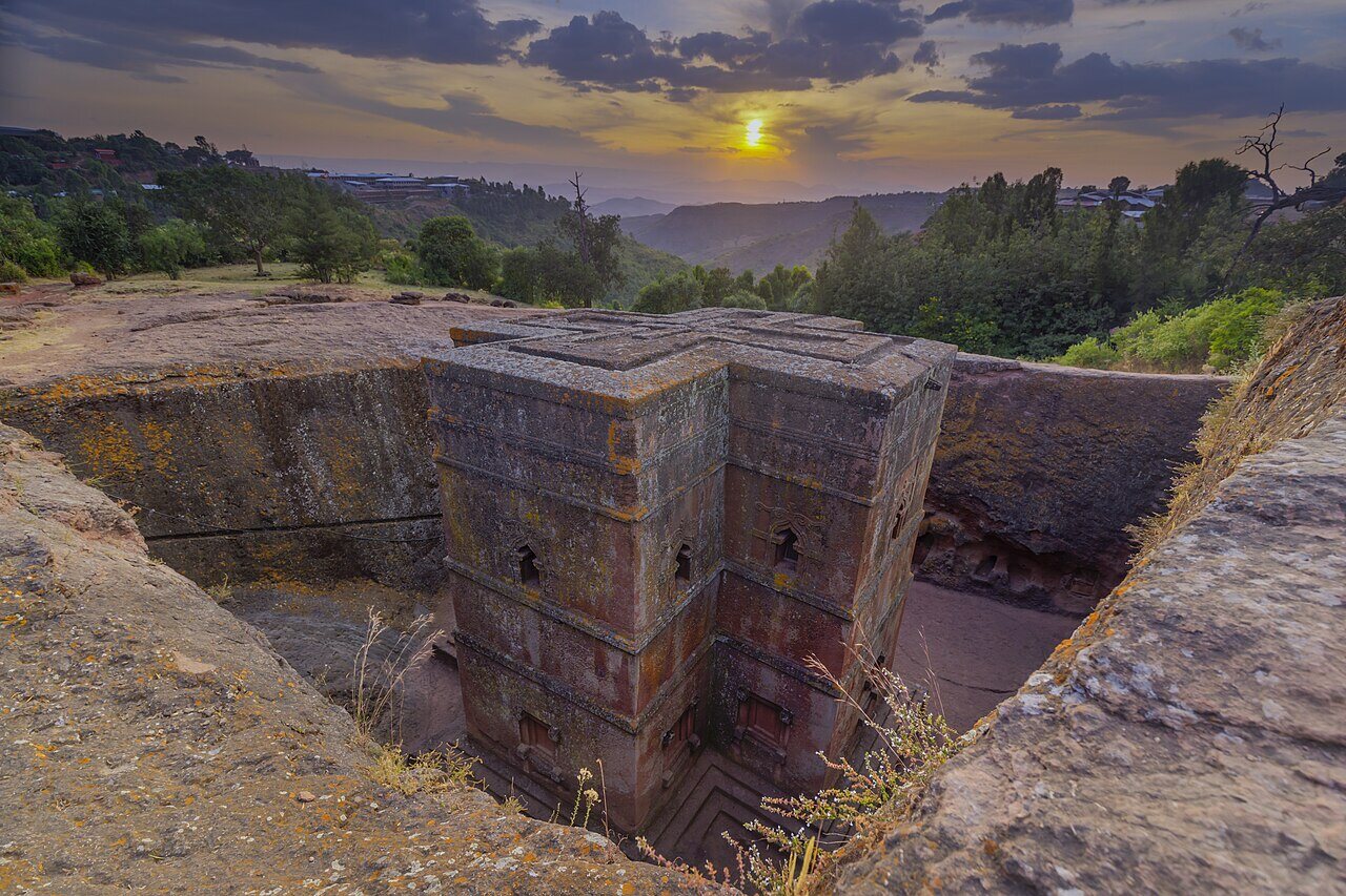 Church of Saint George at sunset in Lalibela